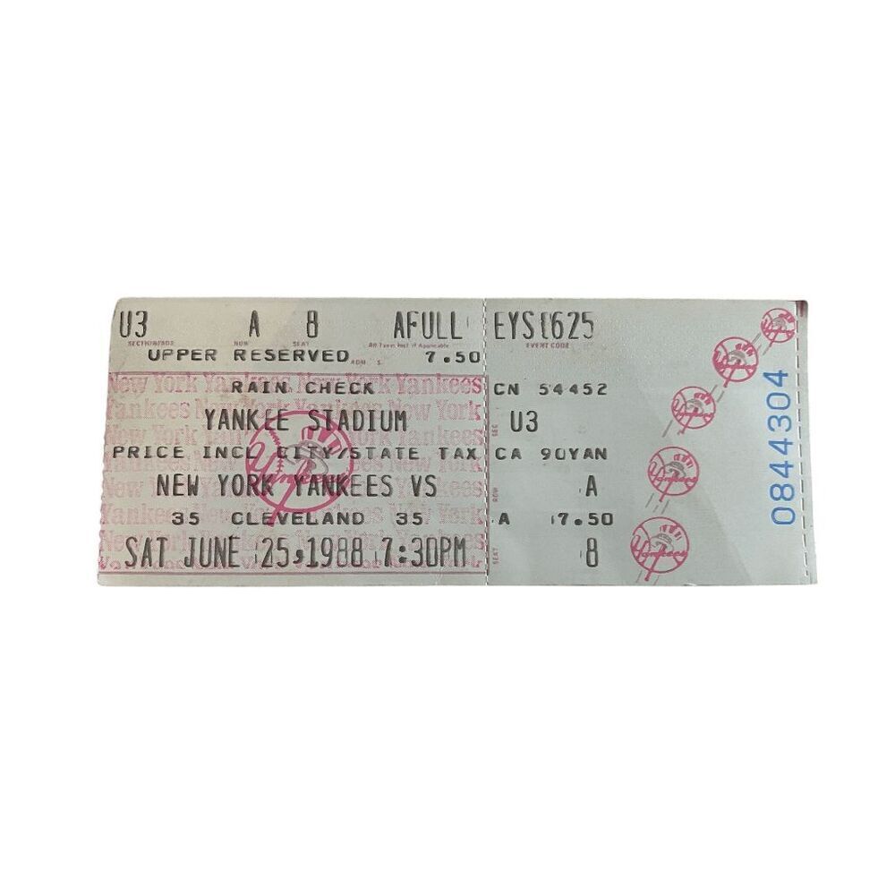 New York Yankees vs Cleveland June 25 1988 Ticket Stub‎ Old Stadium